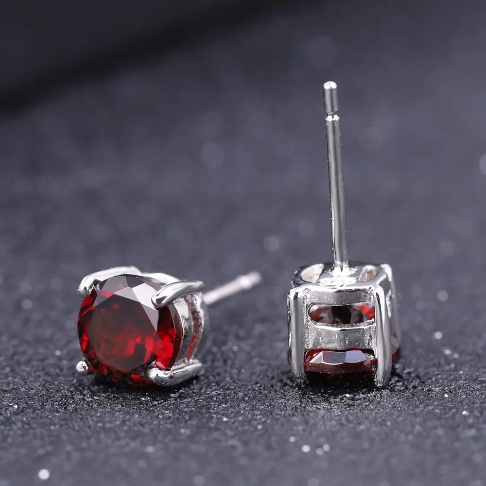 Gem's Ballet 5mm 1.28Ct Round Natural Red Garnet Gemstone Stud Earrings Genuine 925 Sterling Silver Fashion Jewelry for Women