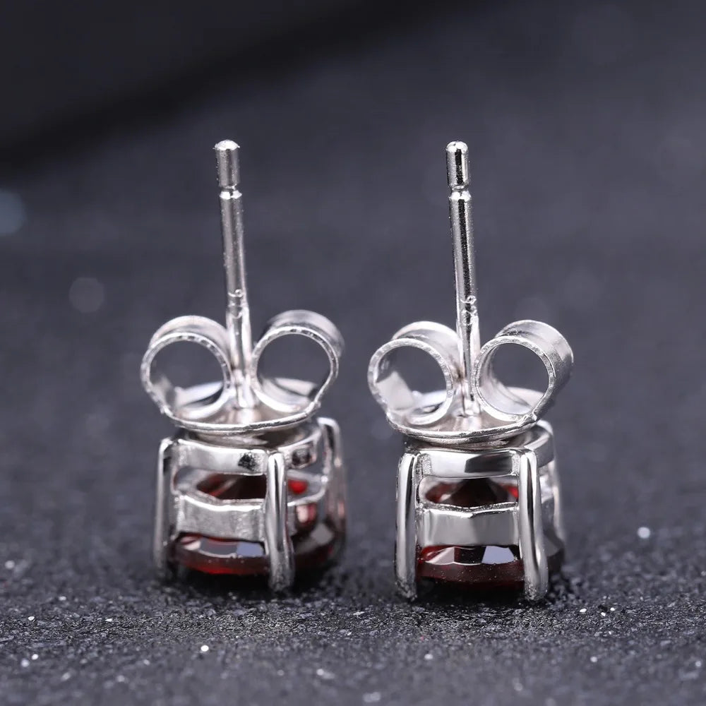 Gem's Ballet 5mm 1.28Ct Round Natural Red Garnet Gemstone Stud Earrings Genuine 925 Sterling Silver Fashion Jewelry for Women
