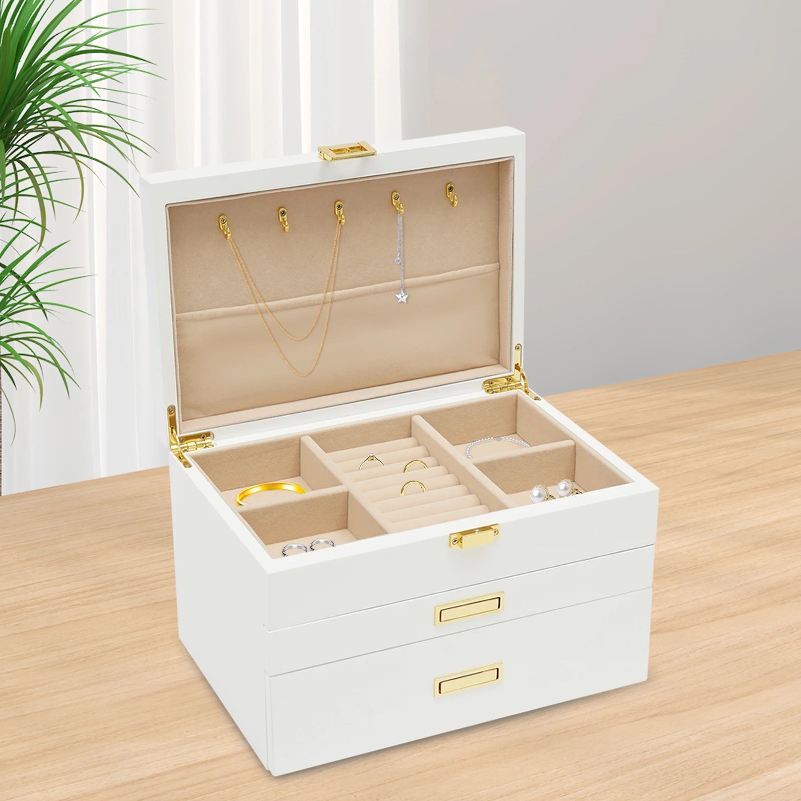 Black Walnut /Brown / White Wood Organizer Jewelry and Watch Display Case Storage Box Convenient